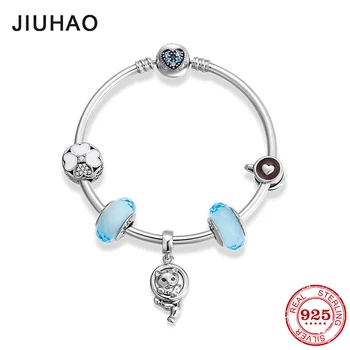 

New 925 Sterling Silver Naughty kitten pendant pendants Bead Bracelets diy for fashion Flower safety chain jewelry womens Gift