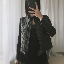 Короткая дубленка из натуральной кожи, Женская куртка, Осень-зима, хлопковая подкладка, натуральная кожа, куртки Jaqueta Couro AW859 YY431