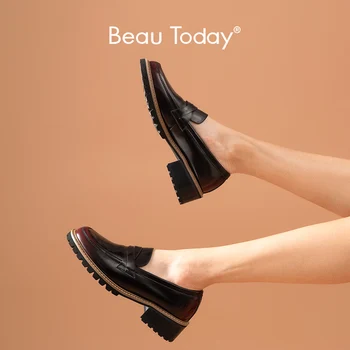 

BeauToday Loafers Women Glazed Cow Leather Waxing Round Toe Slip-on Shoes Autumn Spring Retro Ladies Flats Handmade 27714
