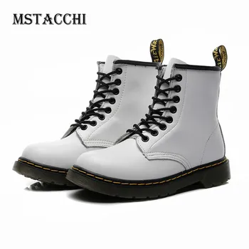 

MStacchi High Quality Fashion Genuine Leather Martin Boots Classics Cross-tied Round Toe Solid Color Non-Slip Men's Winter Shoes