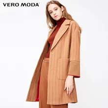 Vero Moda зимнее полосатое шерстяное пальто средней длины с манжетами в рубчик | 318327550