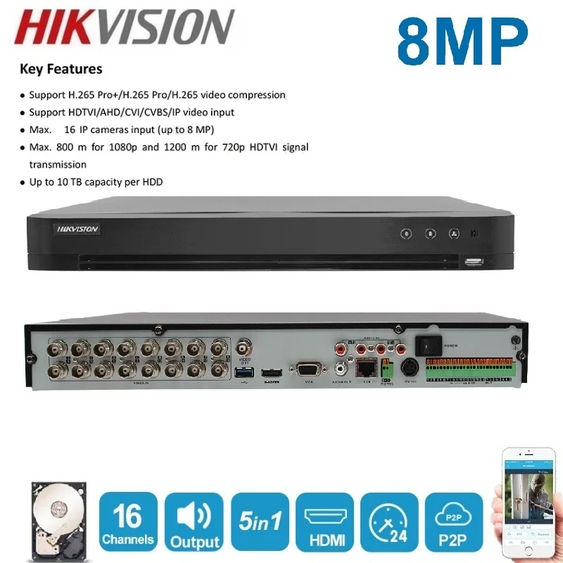 Hikvision английская 16CH DS 7216HUHI K2 видеорегистратор видеонаблюдения и Hybrid из 13