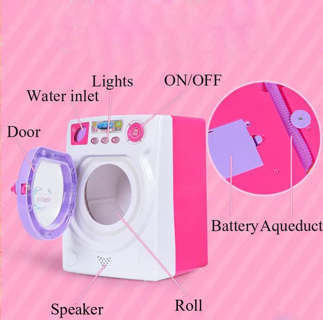 Eletronic Children Pretend Play Mini Roller washing machine With Sound and Lights emulational Water effluent Baby Girls Toy GIft 5