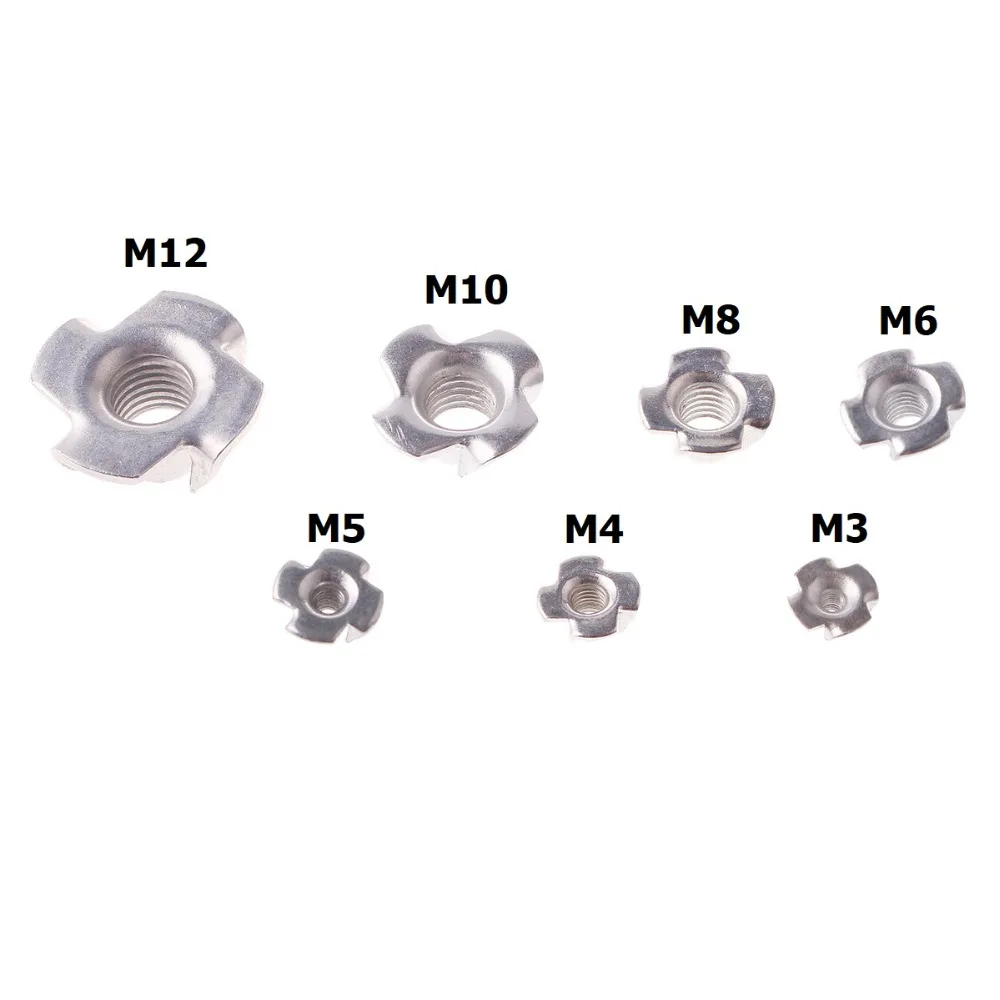 2-50pcs M3 M4 M5 M6 M8 M10 M12 Zinc Plated Steel T Nuts 4 Prongs Knock In Wood 
