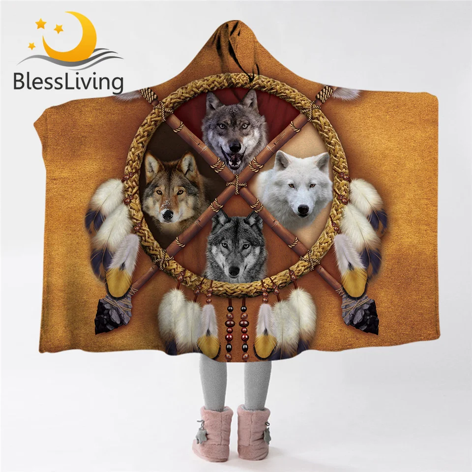 Одеяло с капюшоном blesslife Wolves плетка шерпа флис 3D животное пледы 150x200|Одеяла| |