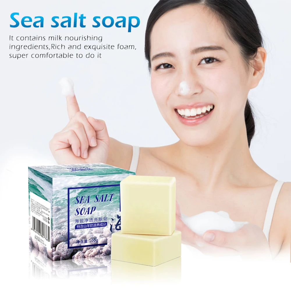 NEW 100g Goat Milk Moisturizing Face Wash Soap Sea Salt Soap Remove Mites Cleaner Removal Pimple Pores Acne Treatment TSLM1