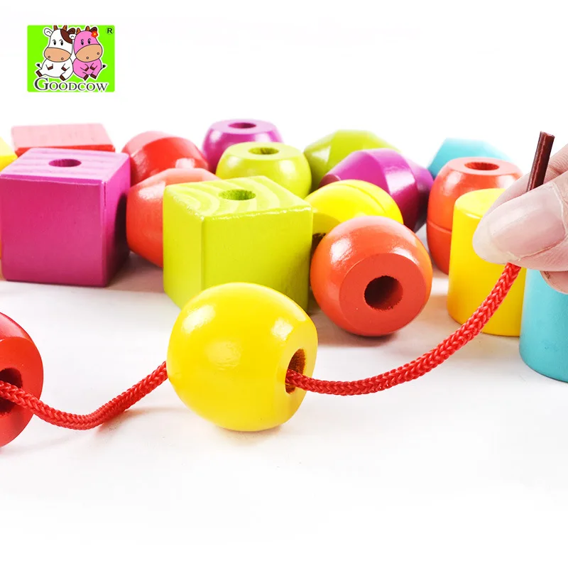 New Style Children'S Educational Early Childhood Shape Building Blocks Wearing Rope CHILDREN'S Toy Geometric Shapes Beaded Brace