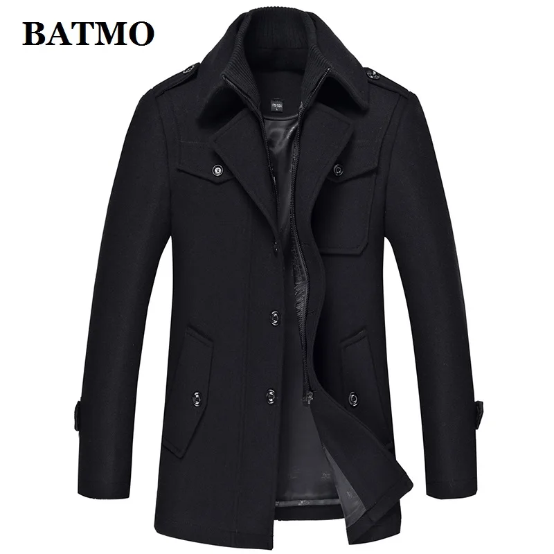 BATMO шерстяной Тренч для мужчин, Новое поступление, зимние толстые шерстяные куртки, мужское теплое пальто плюс размер M-4XL 1393 - Цвет: Черный