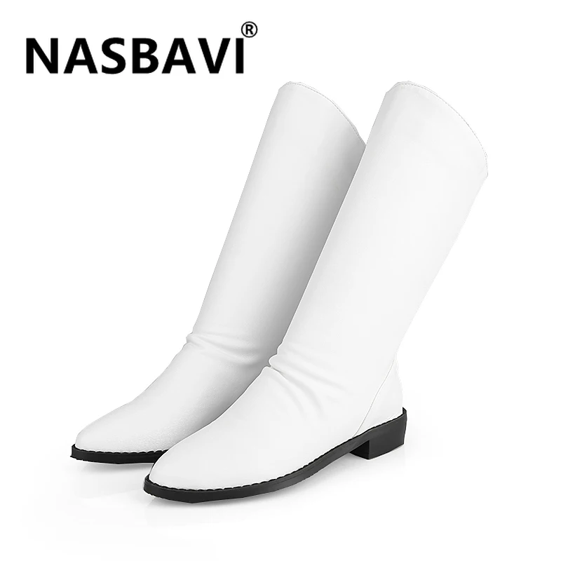 

New Autumn Winter Mid-calf Women Boots Flats Heels pointed toe Zipper Warm Plush High Quality PU Leather fashion women Boots
