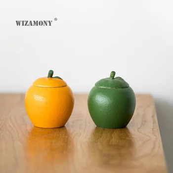 

WIZAMONY Orange Ceramic Small Tea Containers Ins Wind Travel Portable Mini Tea Pot Tea Warehouse Sealed Tea Package Box Tea Set