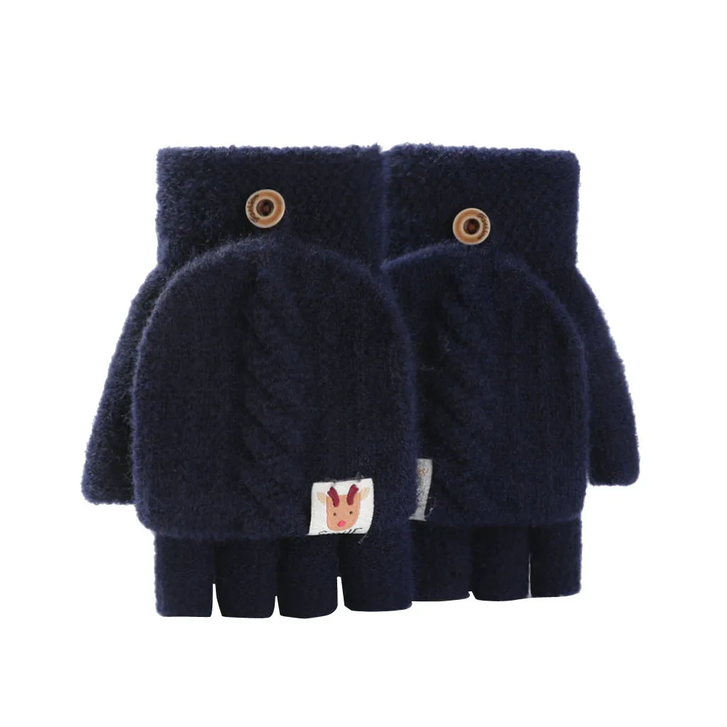 Зимние перчатки женские перчатки модные Kawaii варежки полуперчатки одноцветные на пуговицах повседневные зимние теплые женские варежки ручной работы