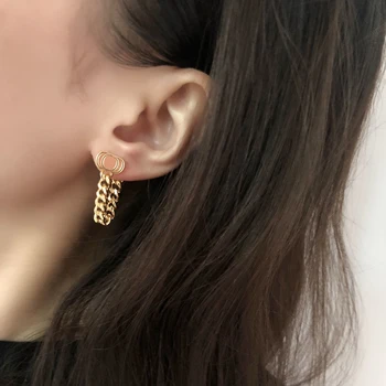 

C1527 Fashionable Europe and the United States advanced sense design metal chain type ear chain female punk earrings