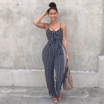 

NewElegant Striped Sexy Spaghetti Strap Rompers Womens Jumpsuit Sleeveless Backless Bow Casual Wide legs Jumpsuits Autumn1