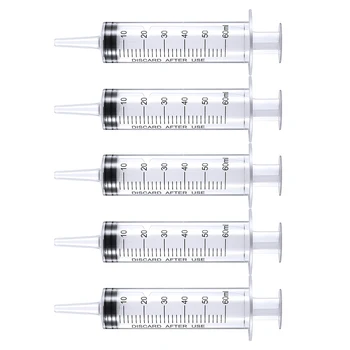 

5Pcs 60 mL Plastic Syringe Hydroponics Analyze Reusable Measuring Nutrients Syringe For Injectors Ink Cartridge Cat Feeding Acc