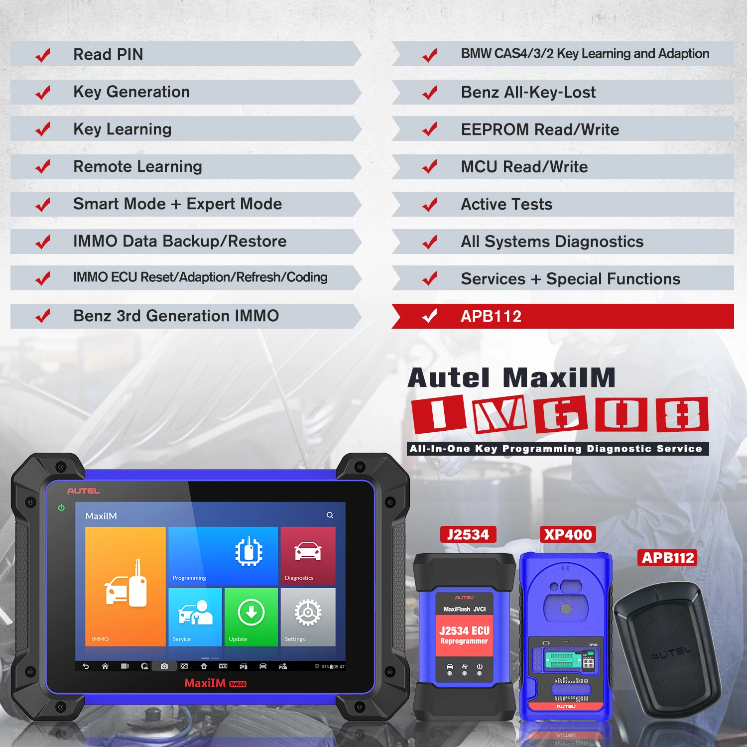 Автомобильный диагностический сканер Autel MaxiIM IM608 OBD2 OBDII для двигателя XP400
