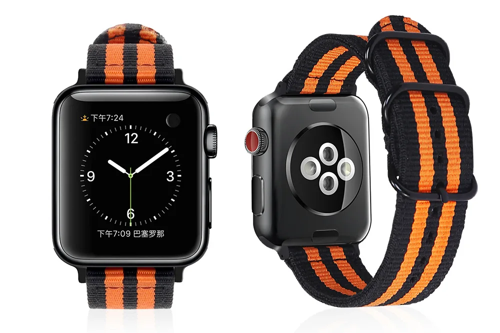 black orange Нейлоновый ремешок для наручных часов Apple Watch, версии 5/4/3/2/1, спортивный кожаный браслет, 42 мм, 38 мм, ремешок для наручных часов iwatch, ремешок AW301 - Цвет ремешка: black orange