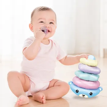

Baby Infant Rainbow Tower Piles Music Blocks Kids Colorful Tumbler Stacking Ring Tower Children Educational Plastic Toys Gifts