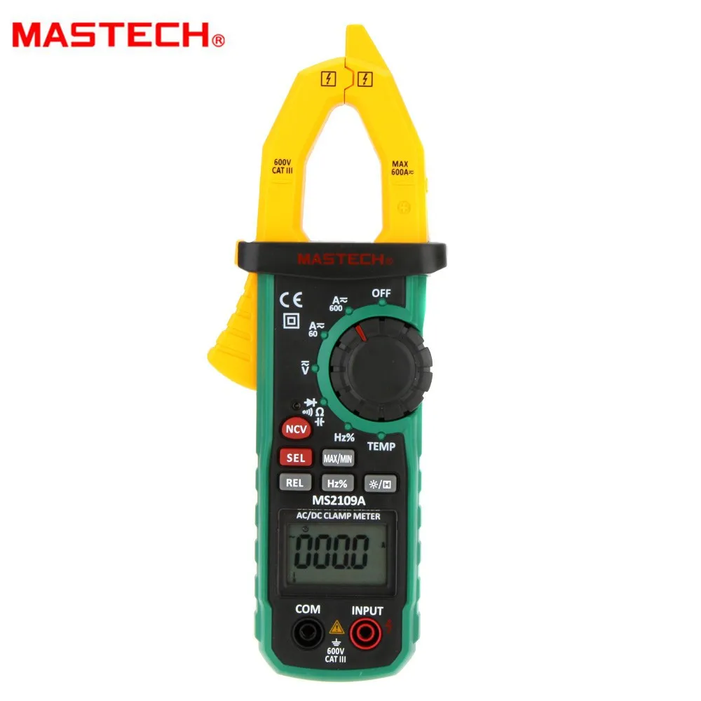 Mastech MS2109A Авто Диапазон Цифровой переменного/постоянного тока AC DC токовые клещи мультиметр Гц темп постоянной ёмкости, универсальный конденсатор тестер детектор ncv