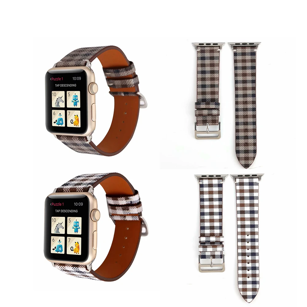 

Watchband for Apple watch 5/4 44mm 42mm Classic Colorblock small lattice Genuine leather strap for iwatch 3/2/1 40 38mm Upscale