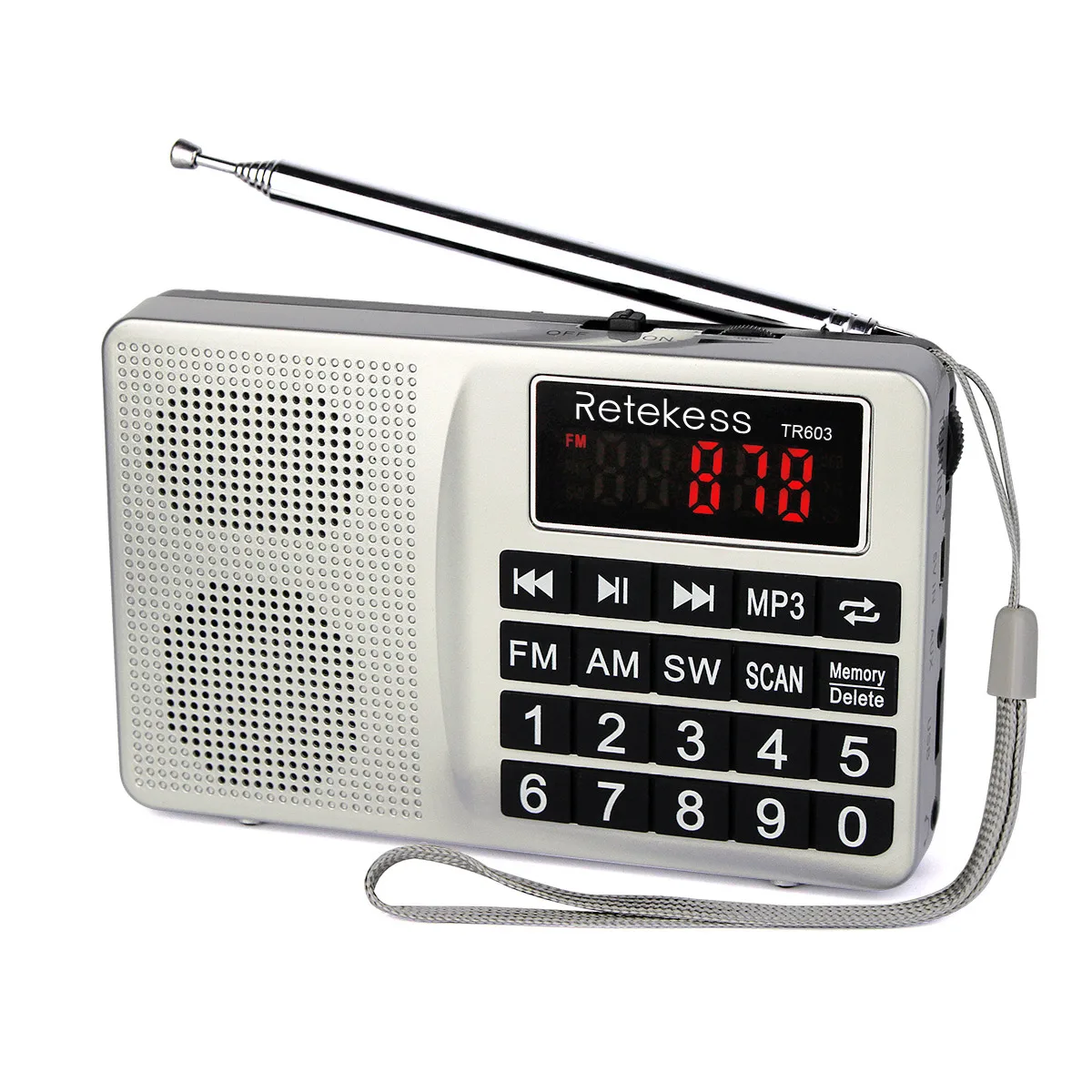 RETEKESS TR603 радио приемник FM AM коротковолновой USB Радио Mp3 Цифровой тюнинговый приемник Поддержка TF карты с перезаряжаемой батареей - Цвет: Серебристый