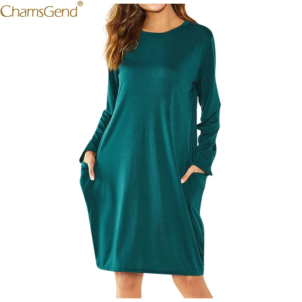 

Casual Long Sleeve Pockets O Neck Dresses Woman Party Night Midi Dresses Summer Dresses Large Size Casual Party StraightAug