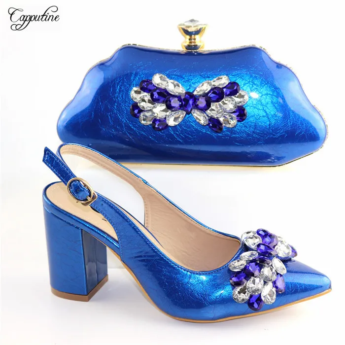 royal blue sandals and bag