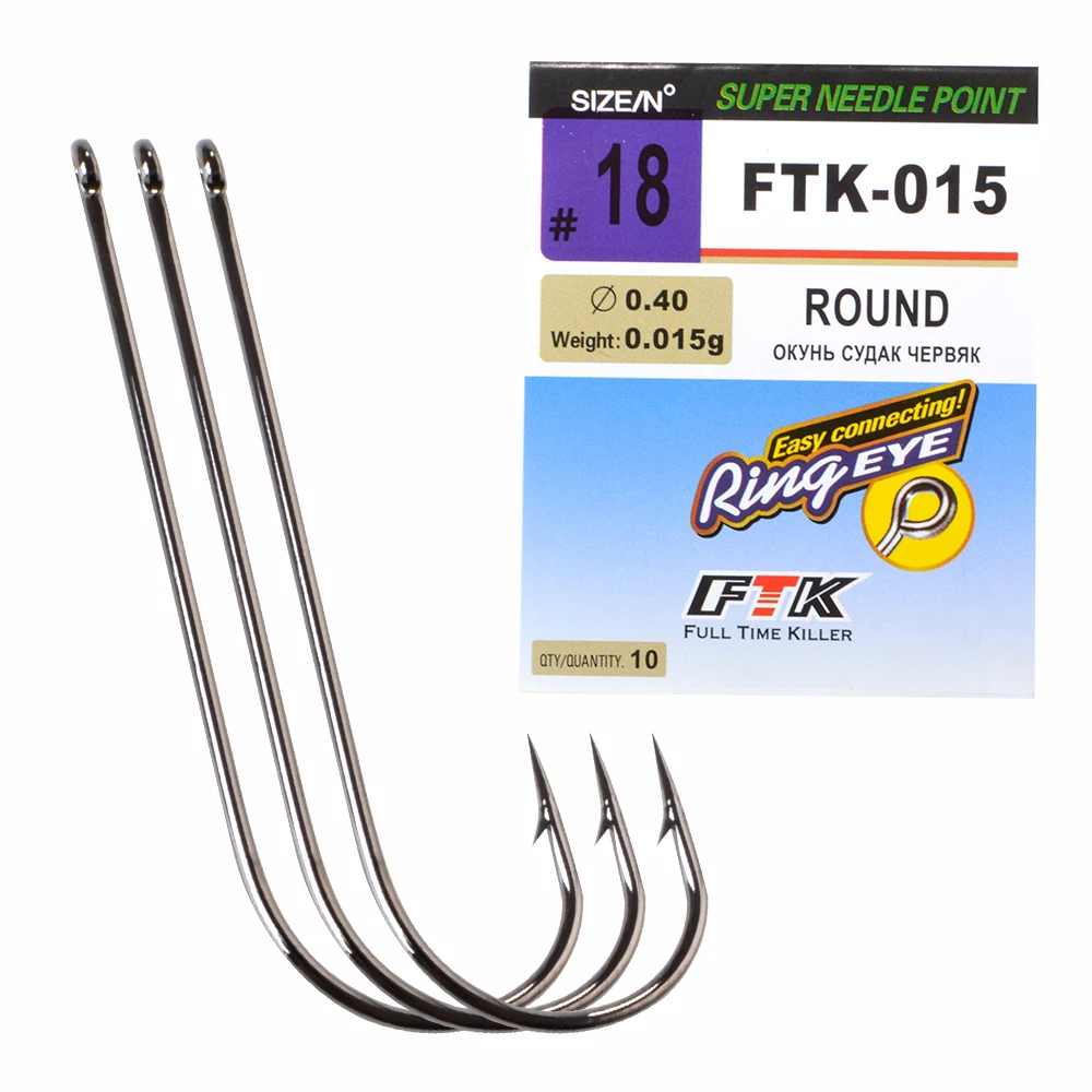 FTK Long Shank Fishing Hook High Carbon Steel Baithook Black Chrome Ringed Marine Sharp Barbed