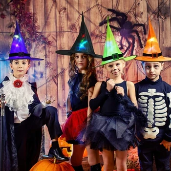 

Halloween Lighted Glowing Witch Hats Hanging Hat Halloween LED String Light Up Props Decorations Waterproof Decor Hat Dropship