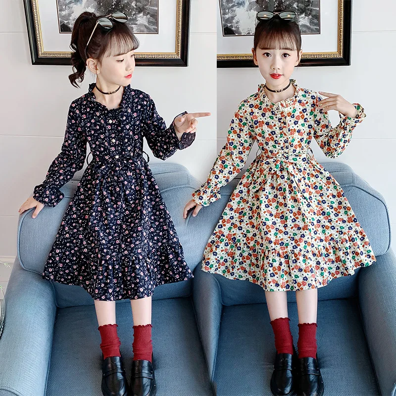 

Fashion Floral Dress Children's Costume Dresses for Girls Clothings Autumn Winter Thicken New Girl Dress Long Sleeve Teens Dress