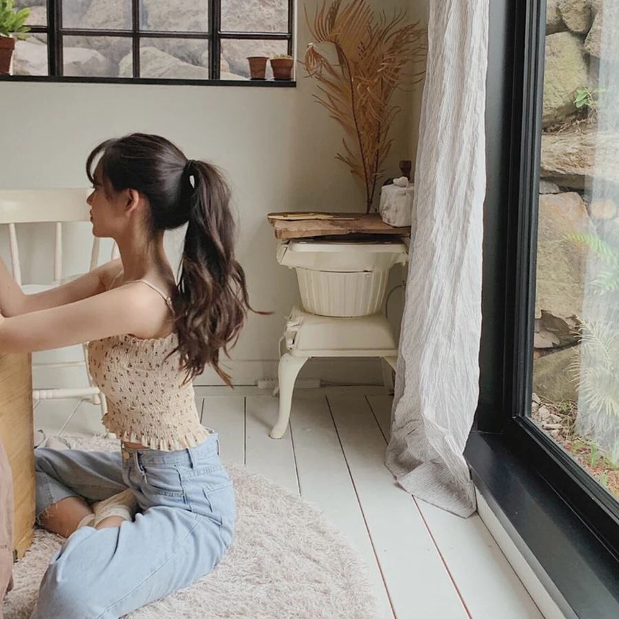 Женский плиссированный топ с цветочным принтом облегающий жилет в Корейском