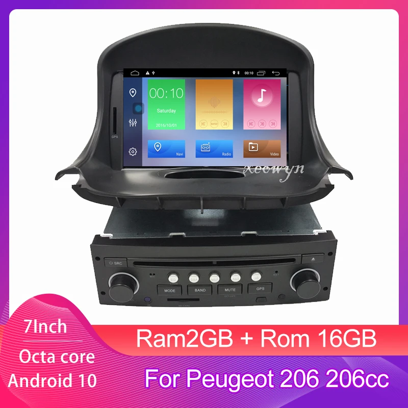 Автомобильный DVD плеер с GPS четырехъядерным процессором Android 10 для PEUGEOT 206 206cc
