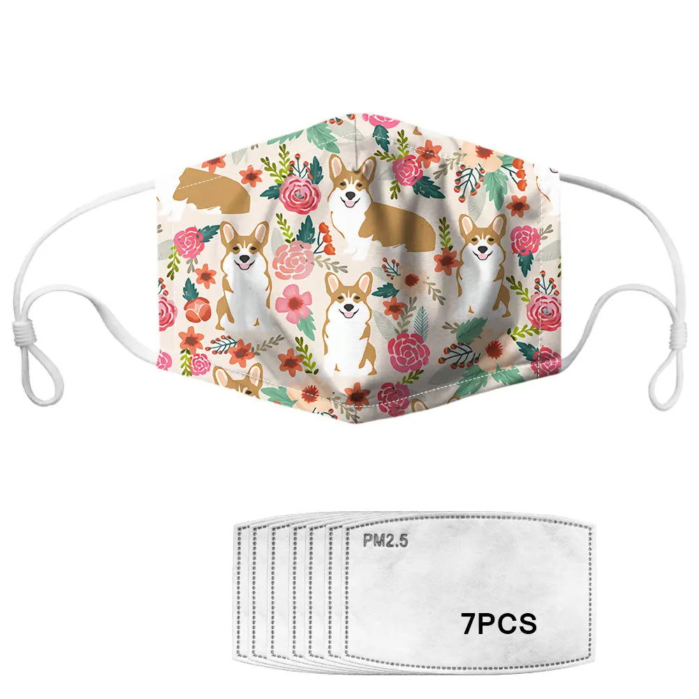 

Dog Pattern Face Mask Polyester Washable Outdoor Anti-fog Mask With 7pcs PM2.5 Filters Mask