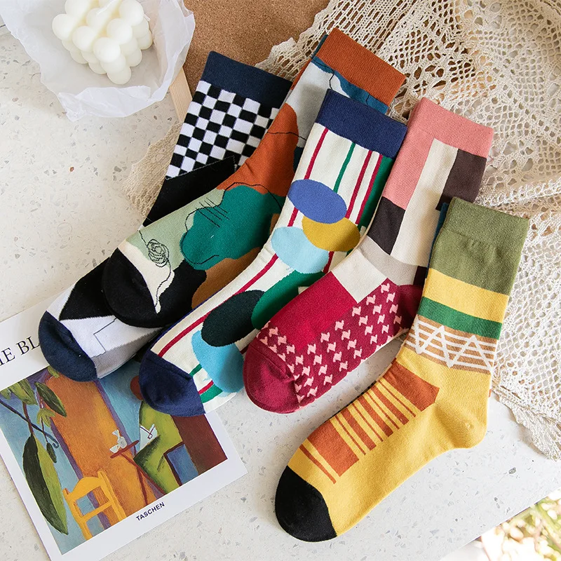 

Hit Color Irregular Street Skateboarding Couple Socks Happy and Fun AB Mandarin Duck Socks Novelty Gift