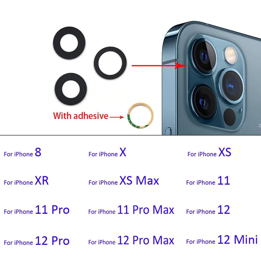 Новая задняя камера стеклянный объектив для Iphone 12 11 Pro X XR XS Max 6S 7 8 Plus Mini с клейкой