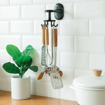 

Non Perforated Kitchen Wall Storage Rack Rotation Hook Spatula Spoon Hook Kitchen Supplies Wall-mounted 360 Degree Rotation