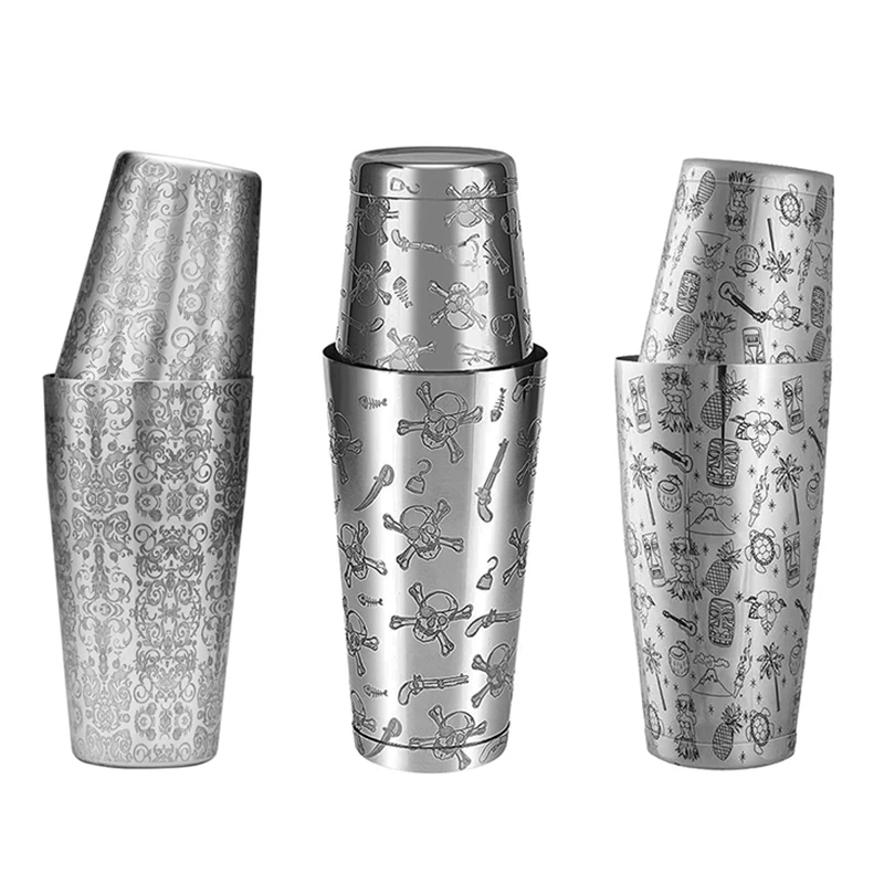 Boston Cocktail Shaker With Etched Pattern Martini Shaker Tin Set