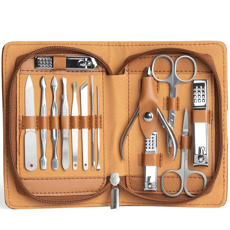 

HTHL-Manicure Set Pedicure Grooming Kit 14 Pieces Stainless Steel Nail Scissors Cuticle Care Tools With Portable Travel Case