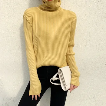 

2020 WOMEN Pure color pile turtleneck sweater women 2010 spring lazy wind sweater women autum