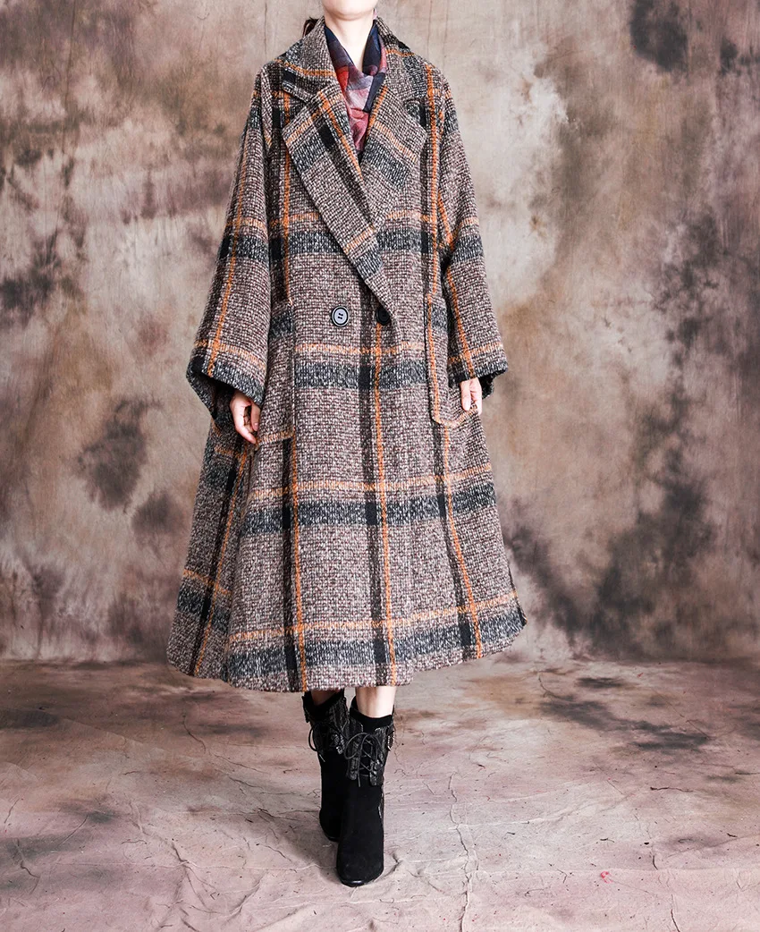 Женские пальто в ретро-клетку с длинным рукавом, плотные, новинка, зимние, теплые, большие размеры, женская одежда с карманами, пальто