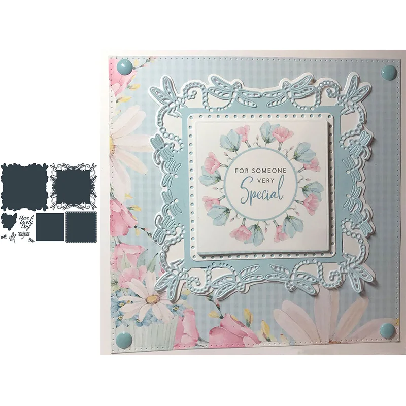 

Square Background Butterfly Dragonfly Edge Frame Metal Cutting Dies for Scrapbooking and Card Making New 2019 die cuts