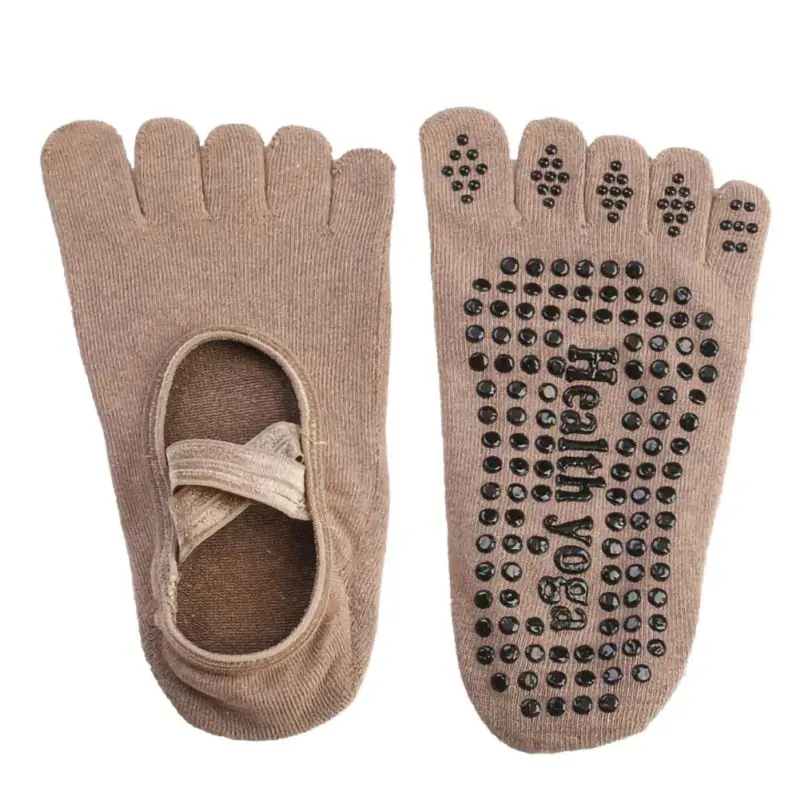 Женские нескользящие носки с открытой спиной, с 5 носками, силиконовые Нескользящие носки, женские хлопковые носки для балета, танцев, тренажерного зала, фитнеса, пилатеса