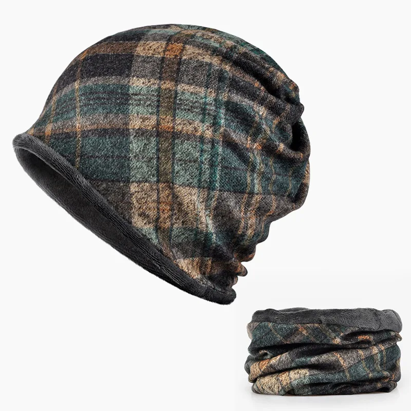 Зимние теплые шапки Skullies Beanies, женские шапки в клетку, мужские уличные Непродуваемые шапки, модная шапка двойного назначения, унисекс плюс бархатная шапка - Цвет: Синий