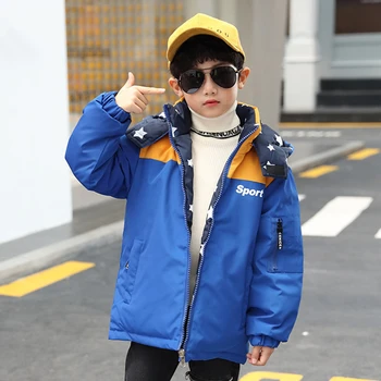 

2020 Boys Winter Children Coat Kids Parka Down Jacket Teenager Snowsuit Clothes Thick Hooded Can be worn on both sides clothing