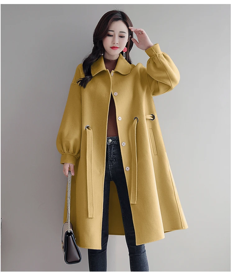 Красное шерстяное пальто, женская зимняя куртка, корейская мода, шерстяная длинная куртка для женщин, элегантный свободный пояс, высокое