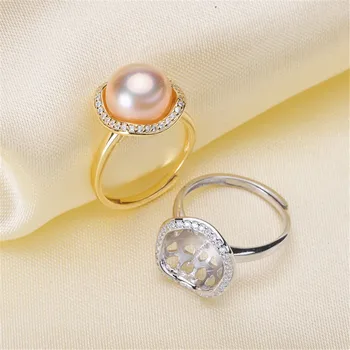 

Pearl Ring Settings, Fashionable Ring Findings, Adjustable Size 925 Silver Ring Jewelry DIY making No Pearl