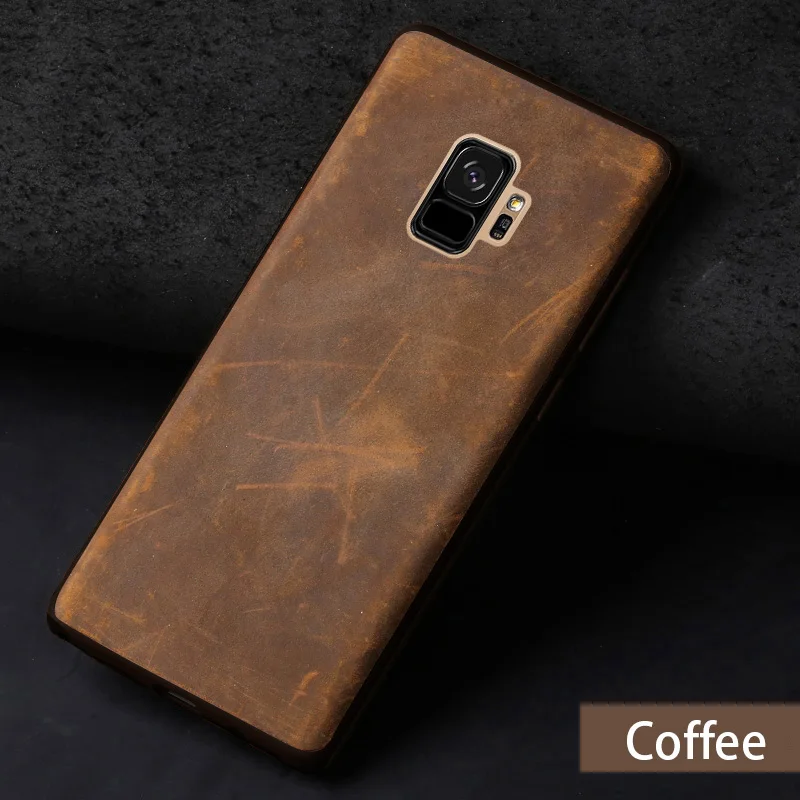 Coffee Чехол для samsung Galaxy S7edge S8 S9 S10 плюс A10 A20 A30 A50 A70 из воловьей кожи чехол для Note 8, 9, 10, A5 A7 A8 J5 J6 J7 чехол - Цвет: Coffee