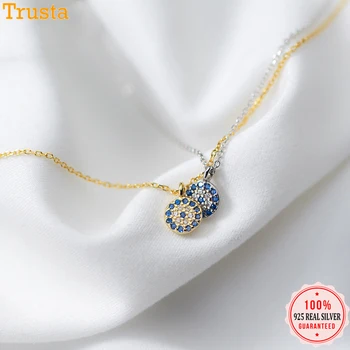 

Trusta 2018 100% 925 Solid Sterling Silver Jewelry 6mm Blue Eye Pendant 40cm Short Clavicle Necklace Cute Gift Girl Lady DS902