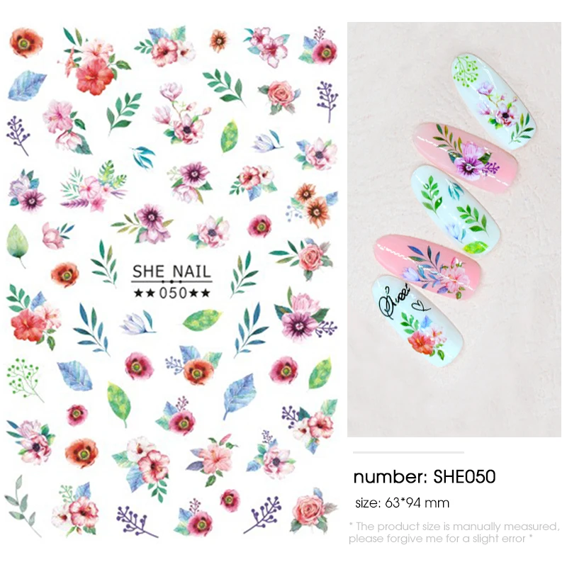 HNUIX, новинка, 3d наклейки для ногтей, цветы, мотивы, лак для ногтей деколь декорации, дизайн ногтей, наклейки для ногтей - Цвет: SHE050