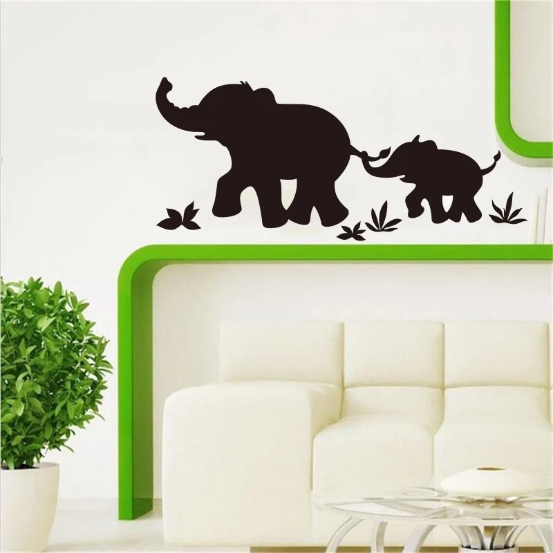 Kids Room Animal Wall Stickers Mom and Baby Elephant Vinyl Decal Art