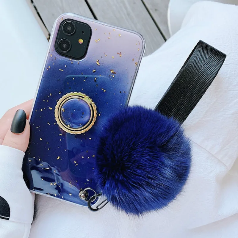 Роскошный мягкий чехол со стразами и шариками на ремешке для iphone 11 X XS XR pro MAX 7 8 plus